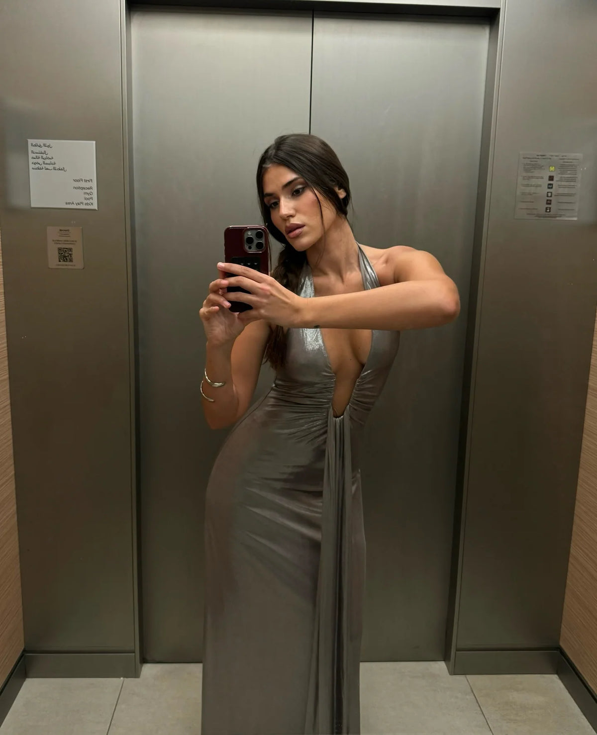 Jennifer Foil Jersey Dress - Cinder