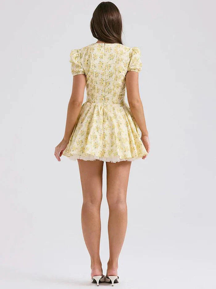 Livette - Floral Yellow Mini Dress