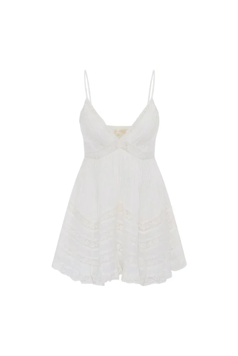 Alonna Cotton Lace-Trimmed Mini Dress - WHITE