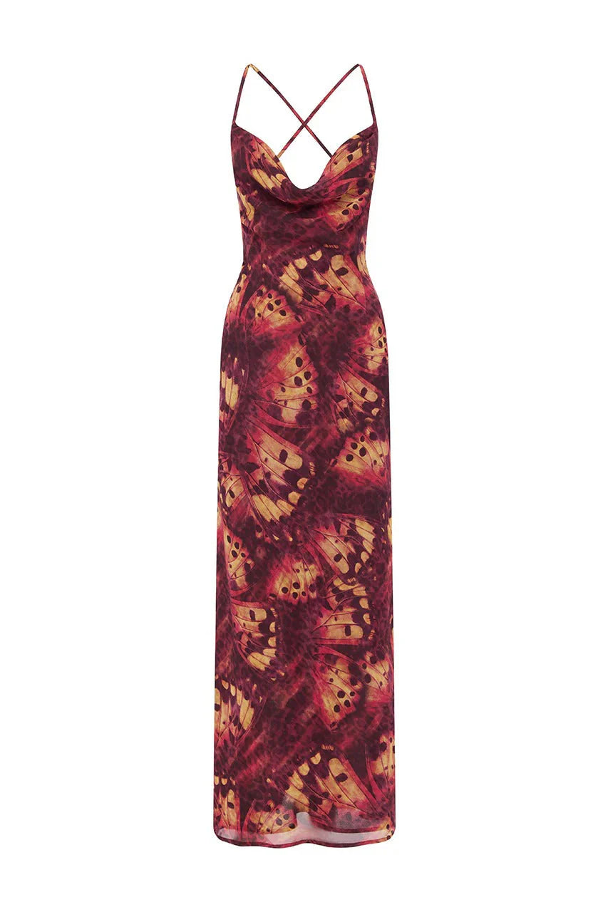 Benito Cowl Maxi Dress - Eliana Red