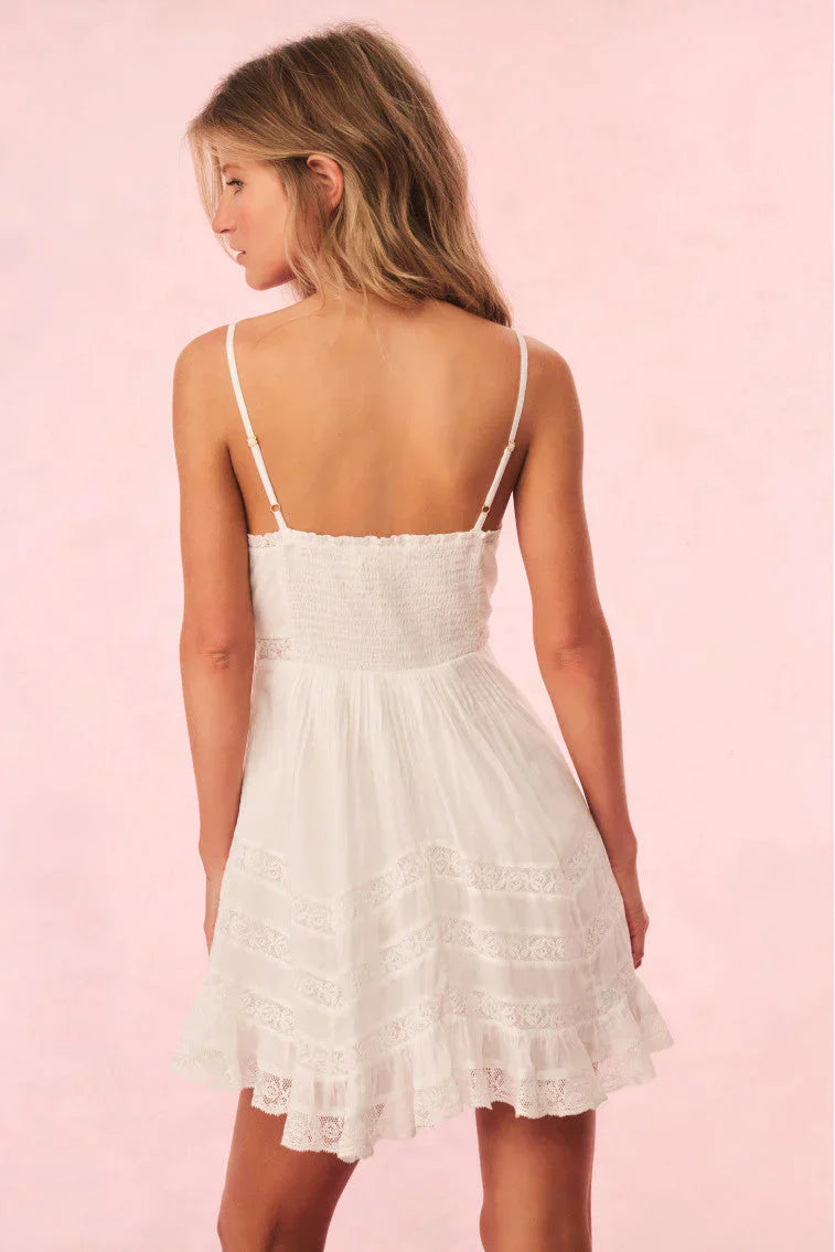 Alonna Cotton Lace-Trimmed Mini Dress - WHITE