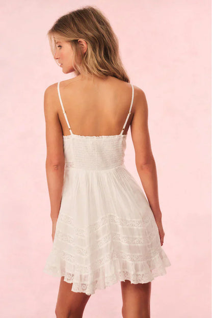 Alonna Cotton Lace-Trimmed Mini Dress - WHITE