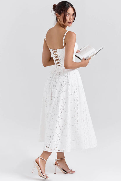 White Broderie Anglais Midi Skirt