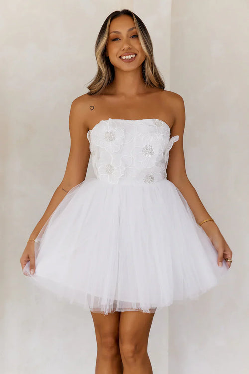 Princess Luxe Tulle Strapless Mini Dress White