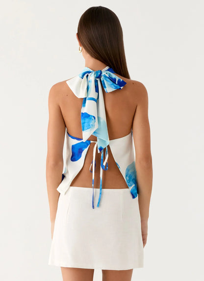 Maddox Scarf Top - Cerulean Bloom