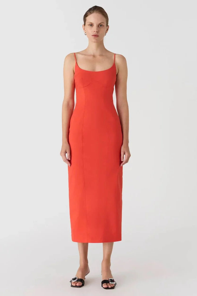 Misha Lena Sateen Midi Dress - Tangerine Red