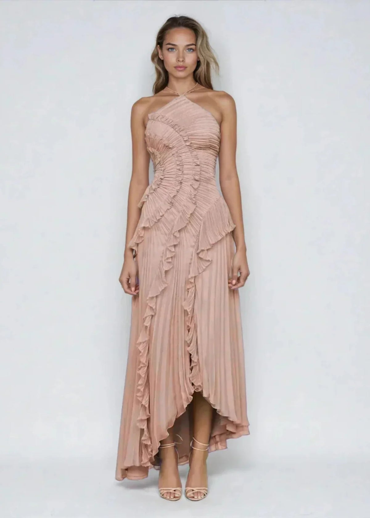 Livette -  Halter neck and ruffles Maxi Dress