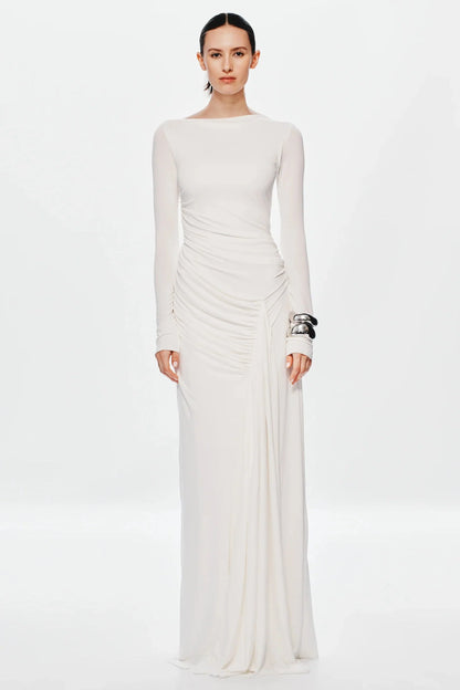 Misha Glacier Cupro Long Sleeve Maxi Dress - Ivory