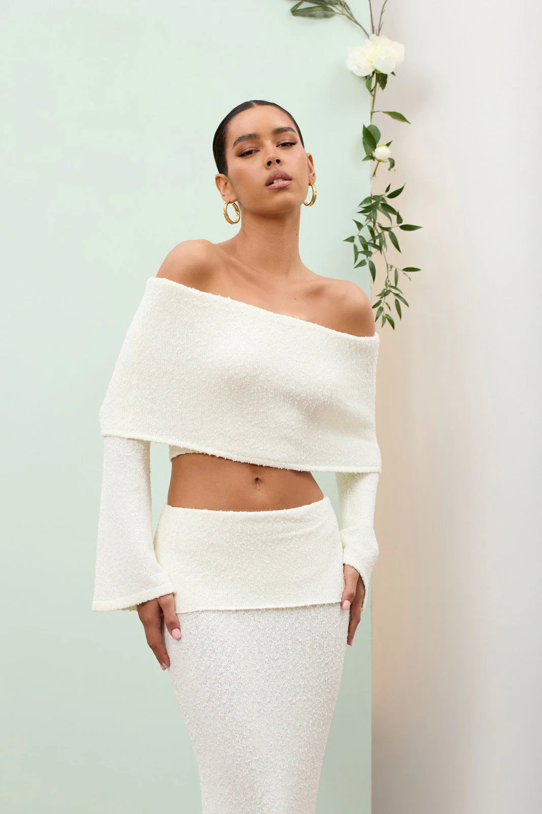 Juline - Bouclé co-ord set with bardot detail