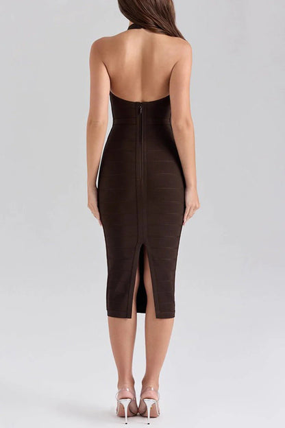 Livette - Halter Bodycon Midi Bandage Dress