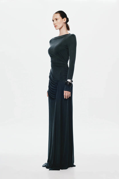 Misha Glacier Cupro Long Sleeve Maxi Dress - Black