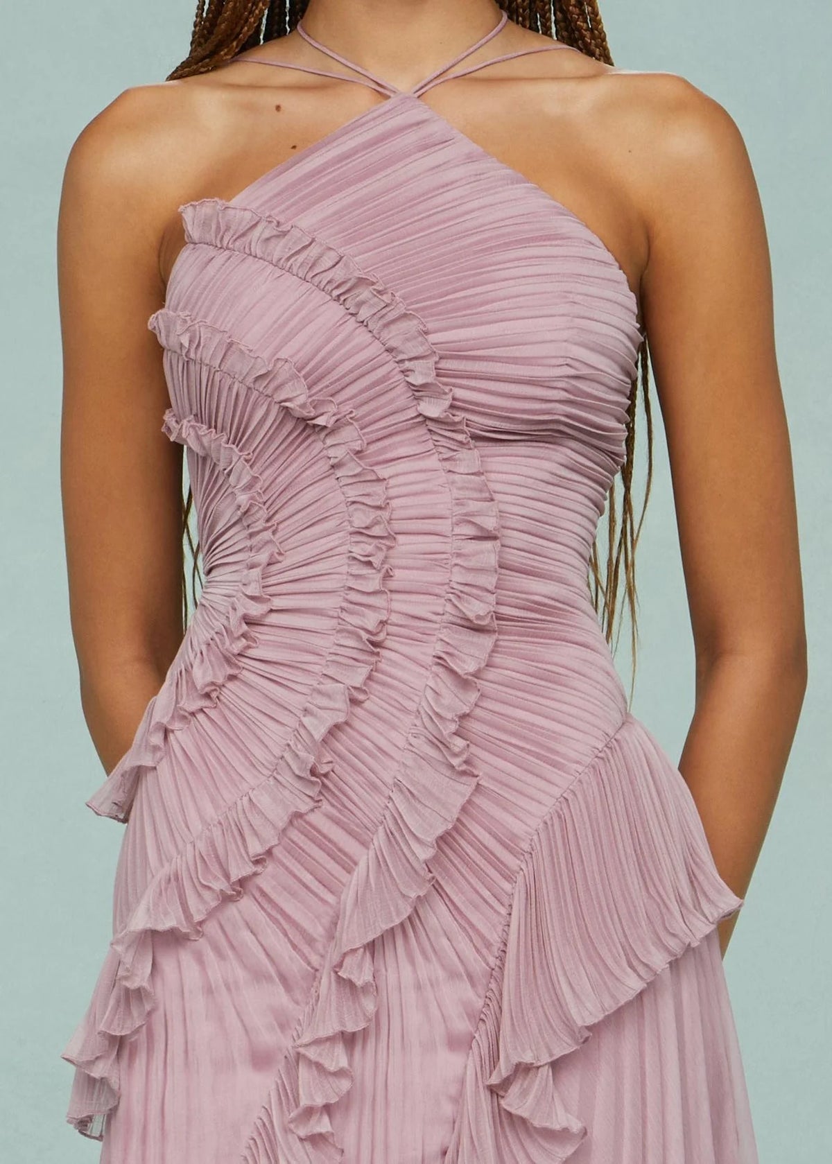 Livette -  Halter neck and ruffles Maxi Dress