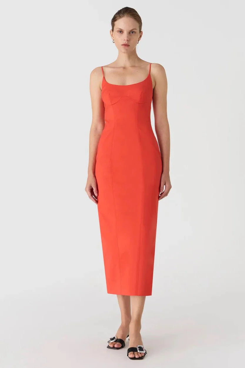 Misha Lena Sateen Midi Dress - Tangerine Red