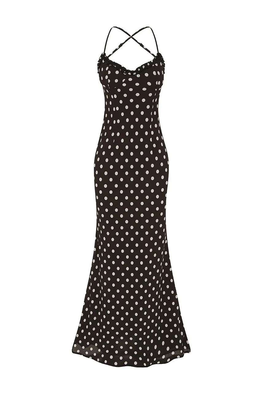 Monet Maxi Dress - Black Polka