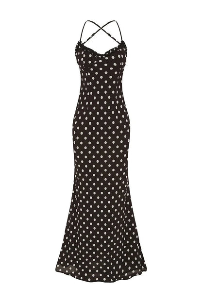 Monet Maxi Dress - Black Polka
