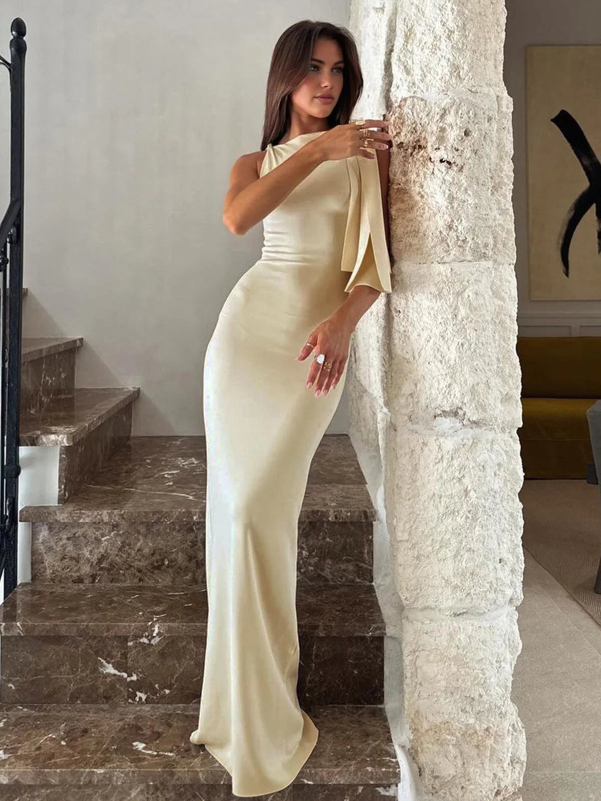 Elise – Satin maxi dress with elegant button detail