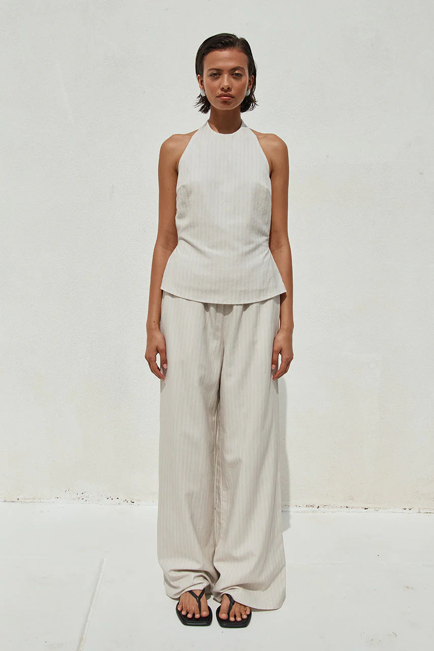 Heather Pant - Stone Pinstripe