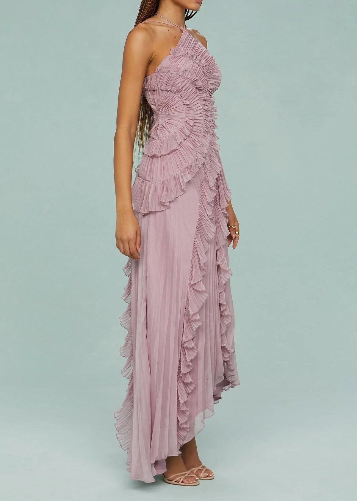 Livette -  Halter neck and ruffles Maxi Dress