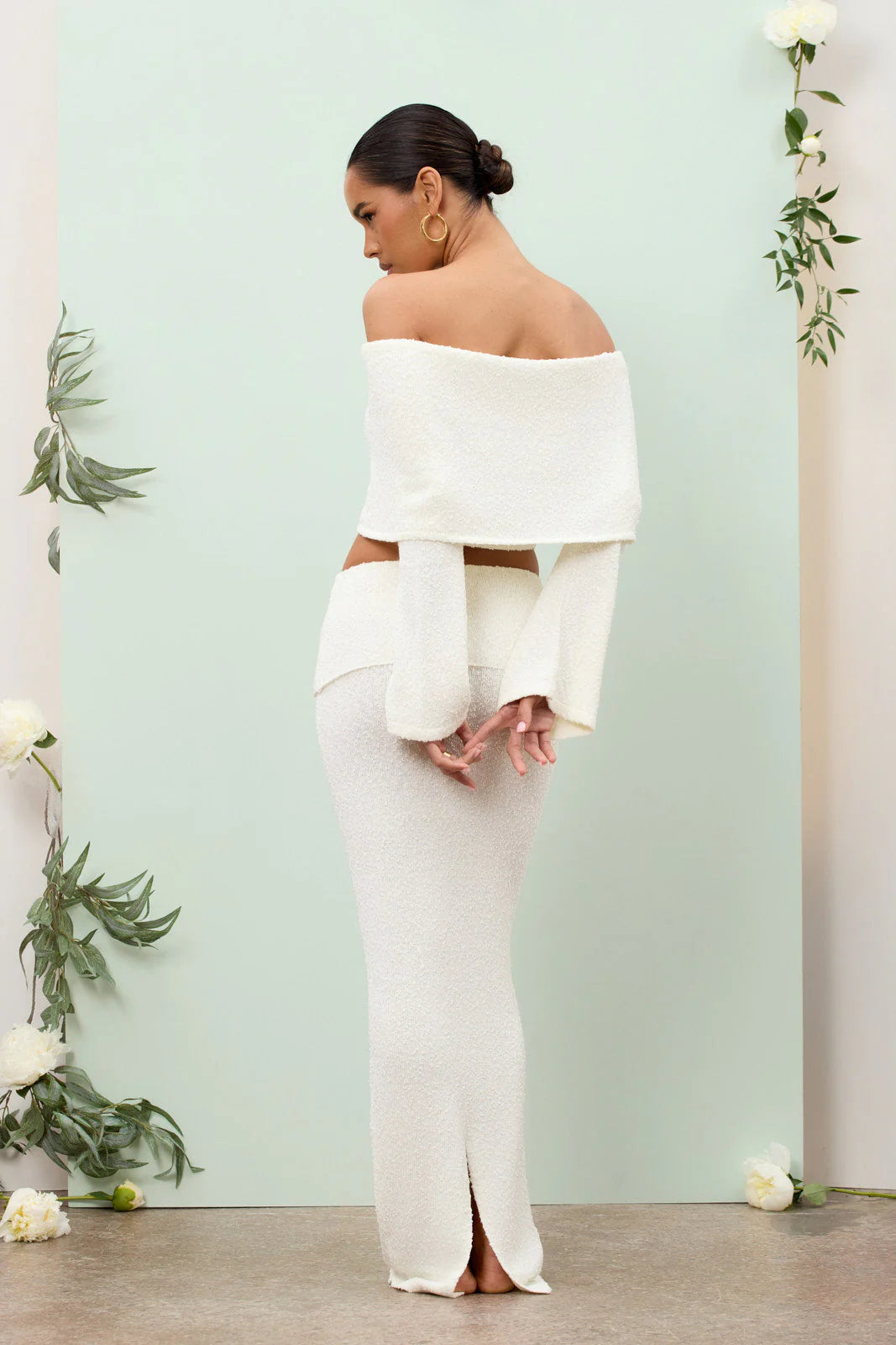 Juline - Bouclé co-ord set with bardot detail