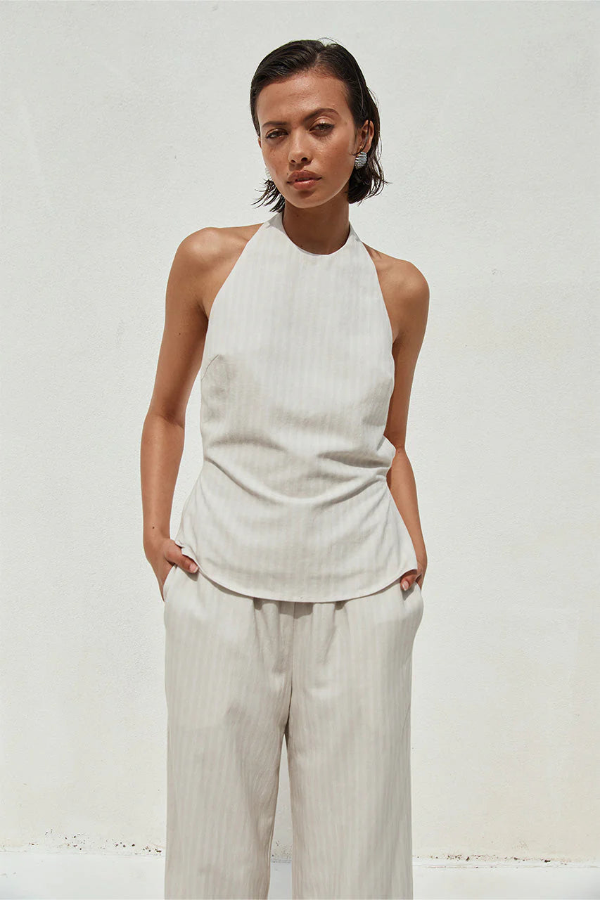 Heather Top - Stone Pinstripe