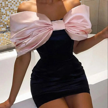Charlotte - Glamorous Satin Dress with Bow Detail