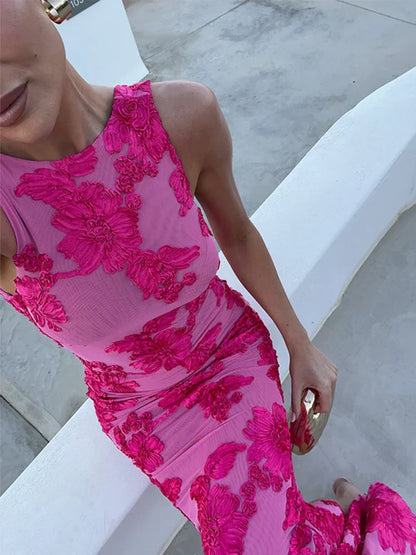 Lily - Elegant maxi dress with pink flowers