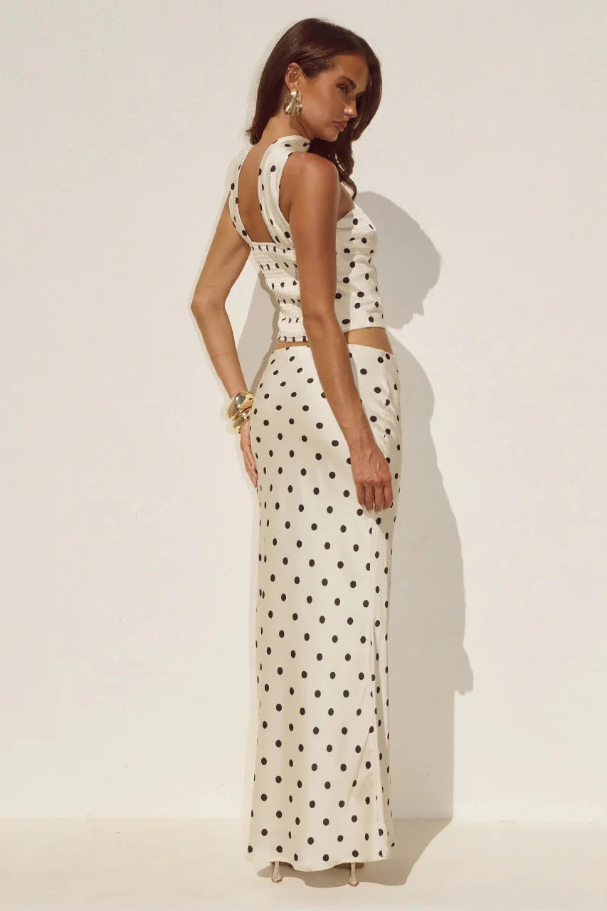 Blaine Maxi Skirt - Cream/Black Polka