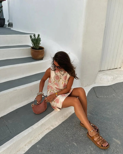 Lunara – Short sleeveless dress with summer print