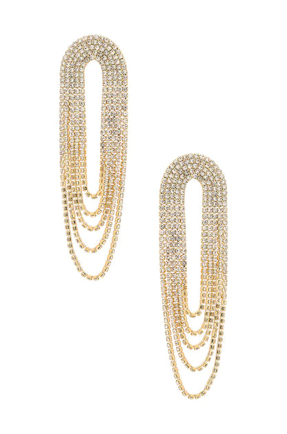 Crystal Drape Fringe Earrings - Gold