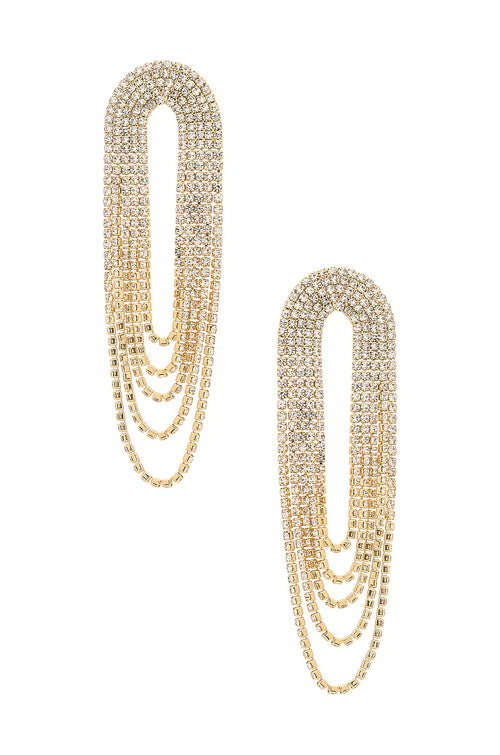 Crystal Drape Fringe Earrings - Gold