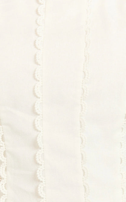 Laila Mini Linen Blend Dress - High Neck Side Cut Out Puff Sleeve Straight Dress in Off White