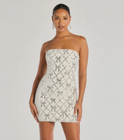 Cutest Style Sequin Bow Strapless Lace-Up Mini Dress