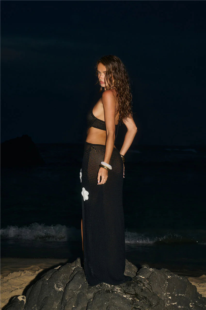 Monaco Sun Knit Halter Maxi Dress Black