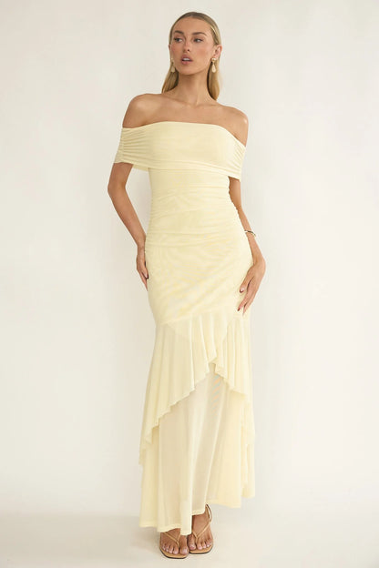 Kiarna Off-Shoulder Mesh Maxi Dress Butter