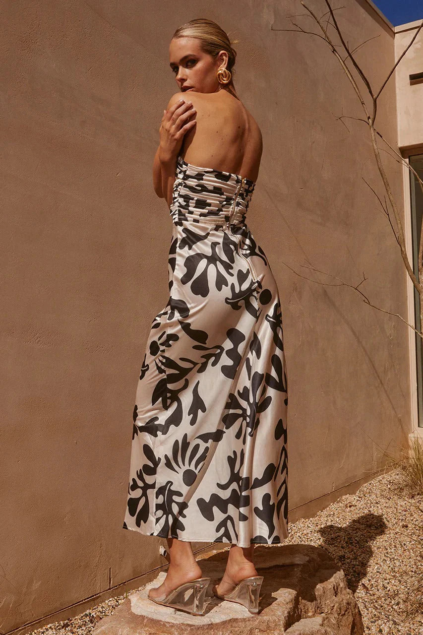 Melany Long Midi Dress - Sand Botanica