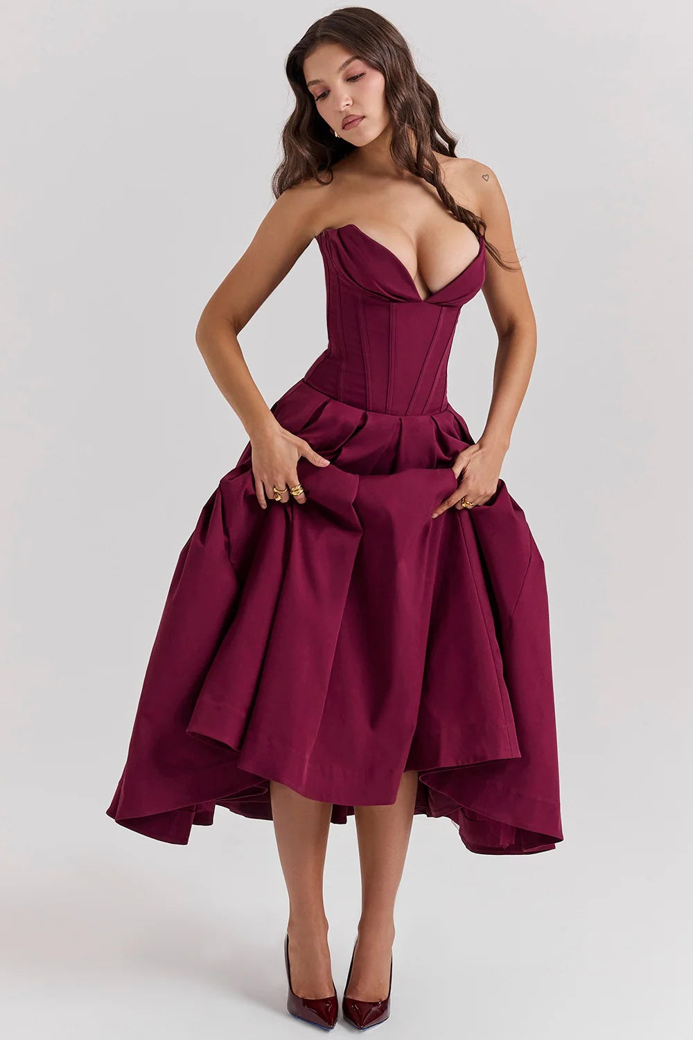 Livette - Strapless Corset Midi Dress