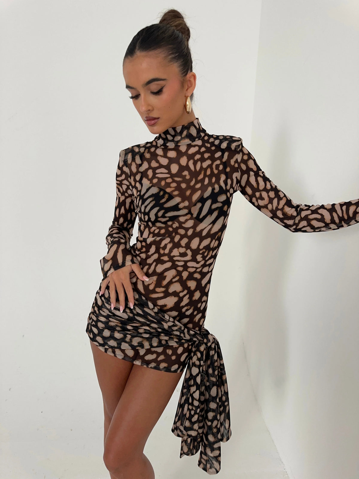 Rory - Sheer Tie-Waist Dress with Pebble Print