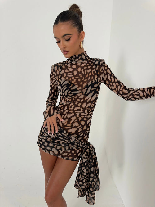 Rory - Sheer Tie-Waist Dress with Pebble Print