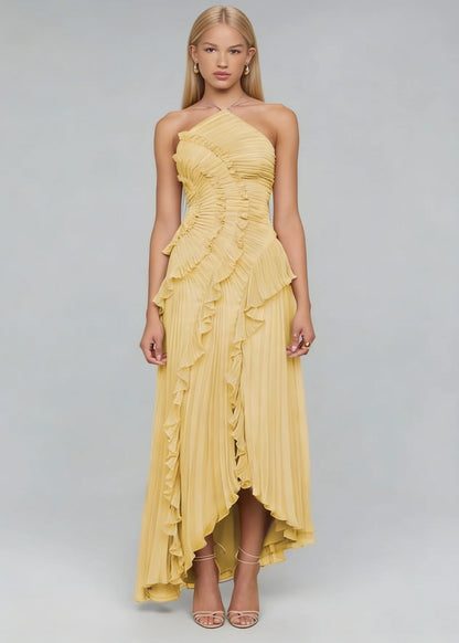 Livette -  Halter neck and ruffles Maxi Dress