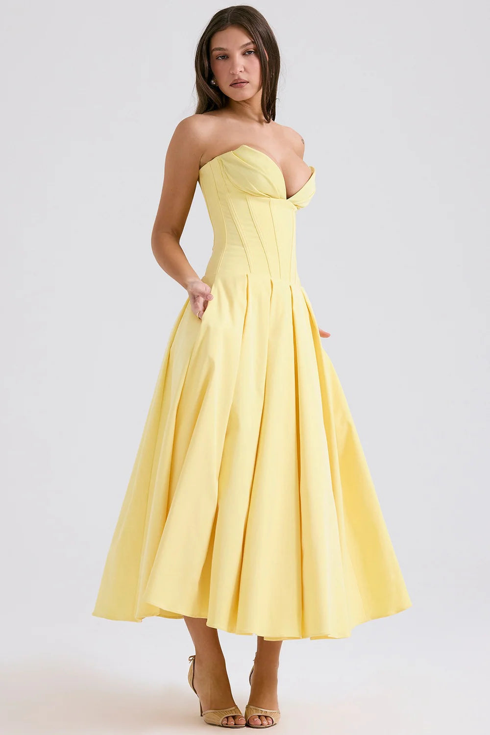 Livette - Strapless Corset Midi Dress