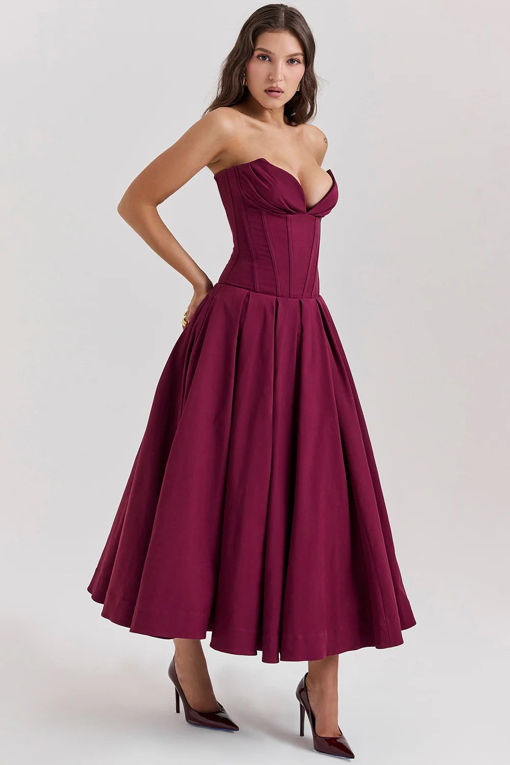 Livette - Strapless Corset Midi Dress