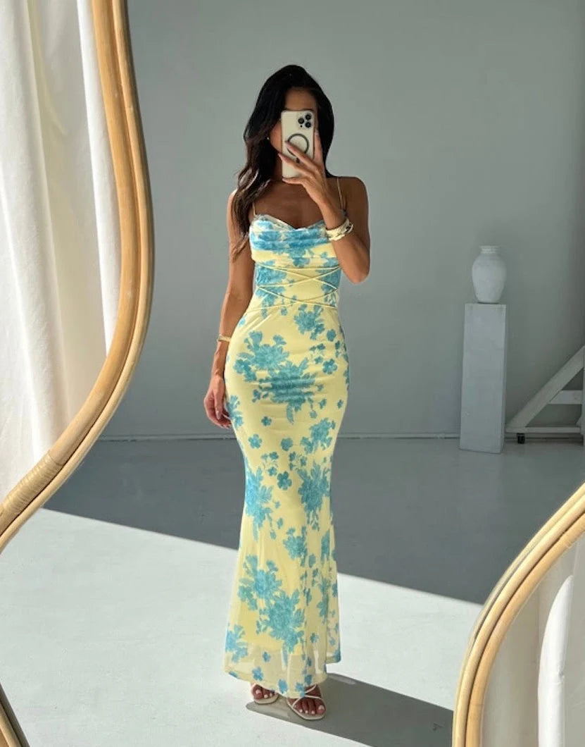 Florée – Floral print maxi dress with bow details