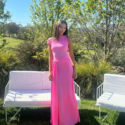 Misha Sisal Mesh Maxi Dress - Orchard Pink