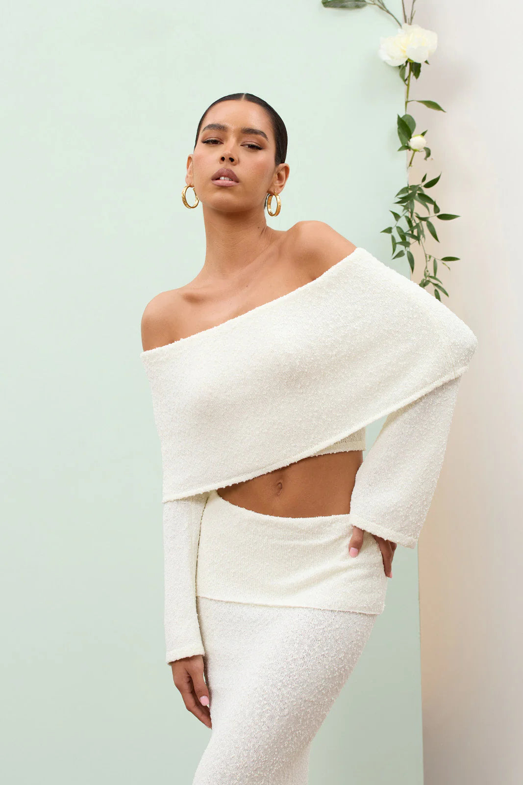 Juline - Bouclé co-ord set with bardot detail