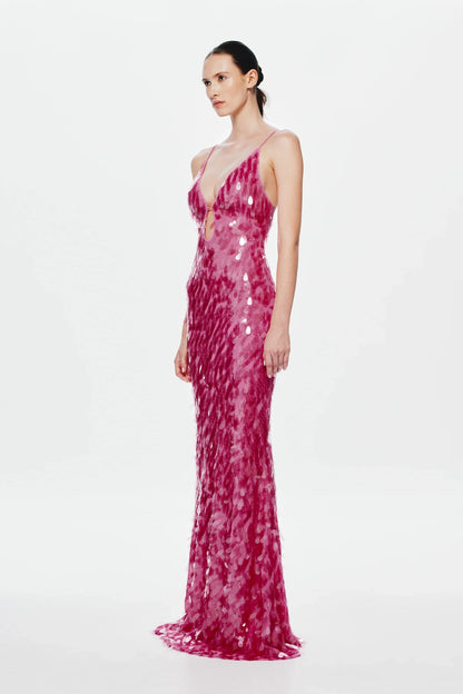 Misha Sapphire Sequin Maxi Dress - Fuchsia