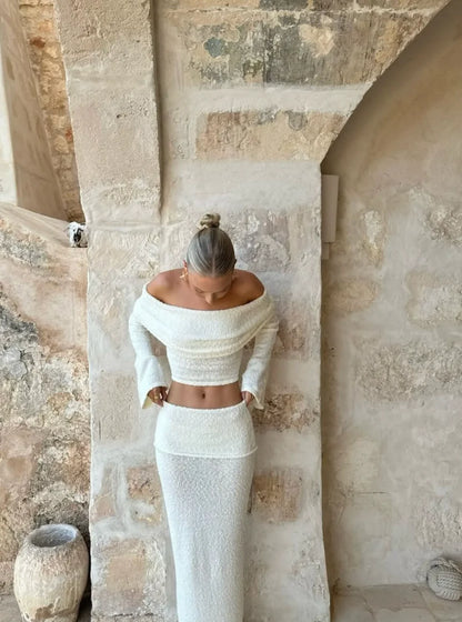 Juline - Bouclé co-ord set with bardot detail