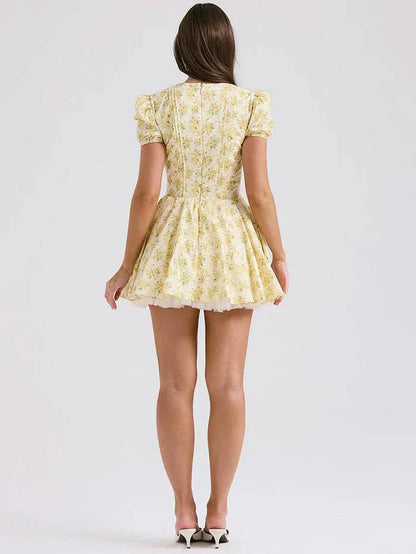 Livette - Floral Yellow Mini Dress