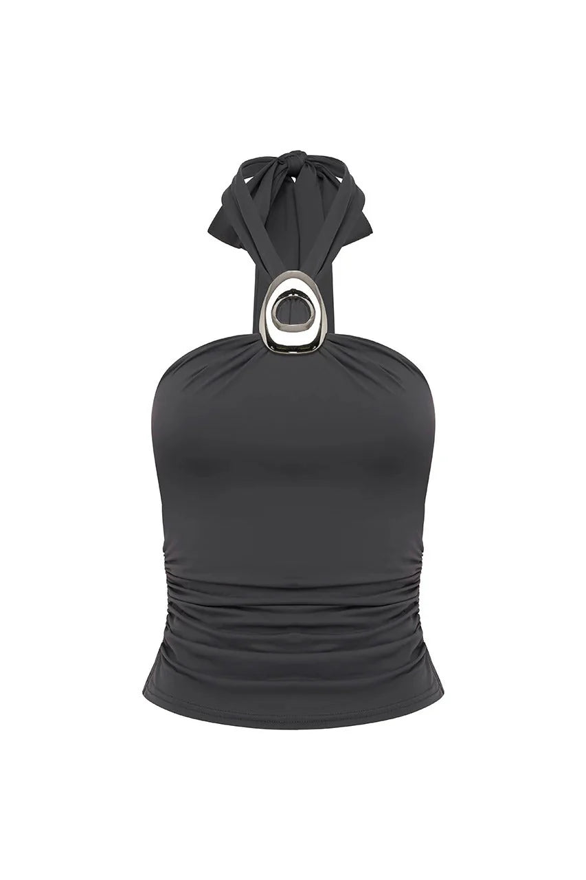 Indiana Keyhole Halter Top - Slate