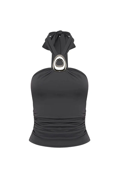Indiana Keyhole Halter Top - Slate