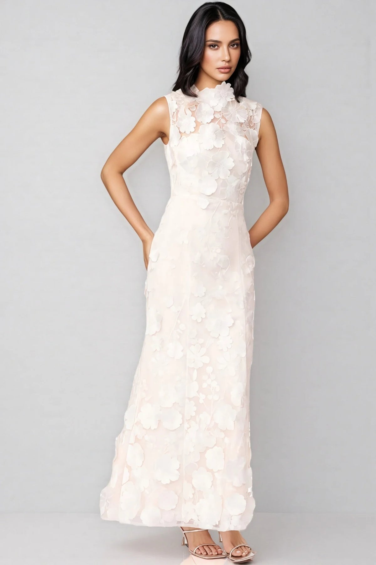 Jastet Embroidered 3D Floral Maxi Dress